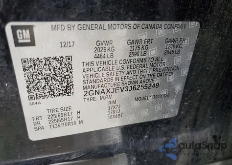 2018 Chevrolet Equinox Lt from USA, damaged, VIN 2GNAXJEV3J6255249